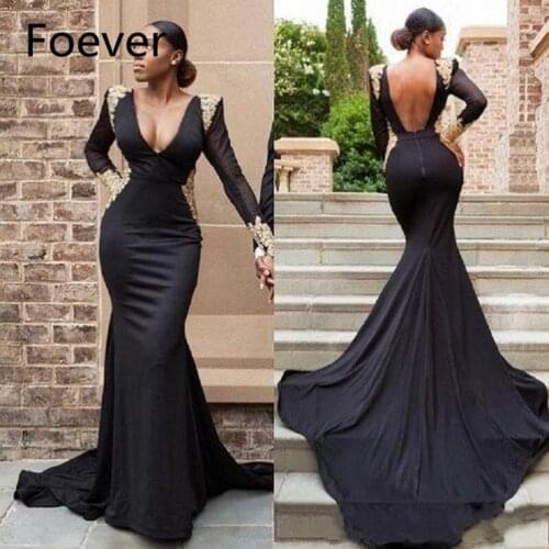 Sexy African Mermaid Prom Dresses 2019 vestidos de gala Backless Long Sleeve Black Girl Formal Evening Gowns Occasion Dress