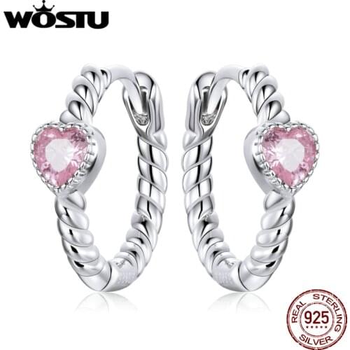 WOSTU Pure love Stud Earrings 925 Sterling Silver Shining ZIrcon CZ Earrings Unique Design Fine Jewelry Best GIFT BKE1081