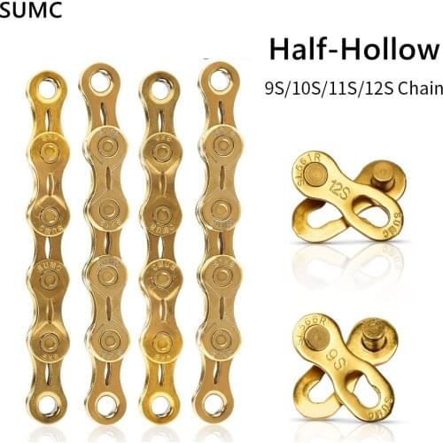 SUMC Bicycle Chain Half Hollow 9/10/11/12EL Speed 116/126 Link Rainbow Mountain MTB Road Bike Chain for Shimano Sram Campagnolo