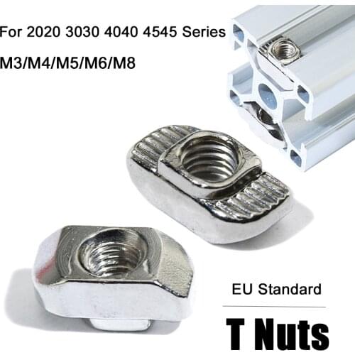 10/50pcs M3 M4 M5 M6 M8 Thread T Nut EU Standard Drop In T-Slot Carbon Steel for 2020 3030 4040 4545 Series Aluminum Profiles