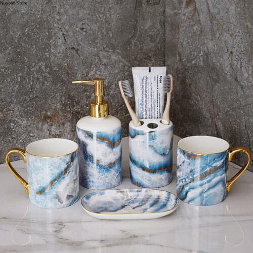 Bathroom Supplies Ceramic Lotion Bottle Soap Dish Toothbrush Holder Mouth Cup Light Luxury Bathroom Decoration Accessories