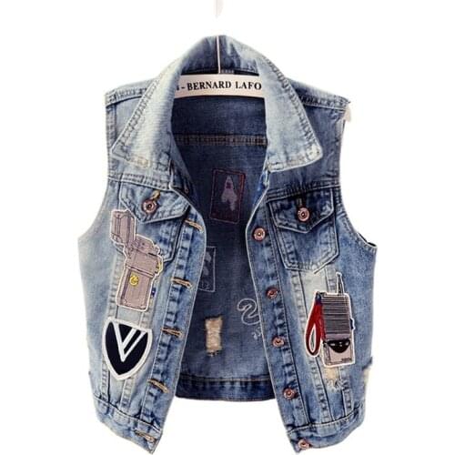 Streetwear Fashion Hole Denim Vest Women Waistcoat Summer Korean Casual Sleeveless Jacket Big size Slim Short Jeans Vests Female