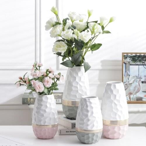 1pc Ripple Design Flower Vase Ceramic Gold Plated Vase Water Planting Container Home Decorative Centerpiece Wedding Gift