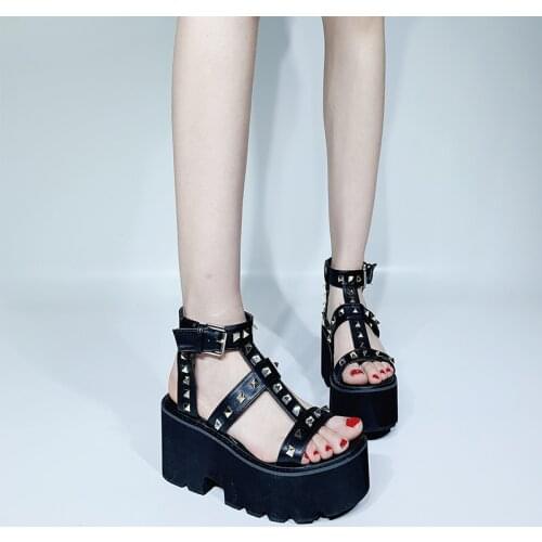 Vintage Punk Gothic shoes Sandals woman gladiator shoes ladies sandal shoes open toe shoes Gladiator Sandals women LJB32
