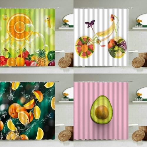 Summer Fruit Orange Pineapple Strawberry Cherry Pattern Shower Curtain Set Poster Creative Food Bike Bathroom Waterproof Screen