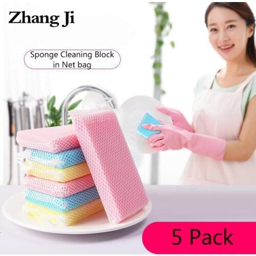 ZhangJi 5 Pack Tableware cleaning Sponge dish cup pool sink cleaning wipe decontamination Resuable accessories Kitchen bathroom