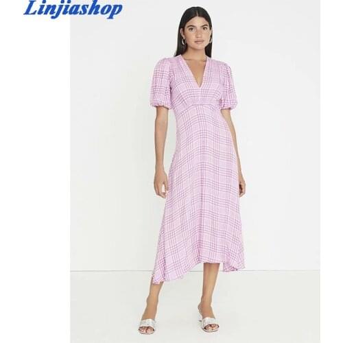 Vintage fashion new midi dress women v neck super chic short sleeve loose plus size party dress femme vestidos dropshipping