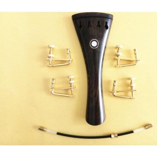 1pcs undyed 4/4 Ebony Violin Tailpiece fixed golden fine tuners Tail Gut