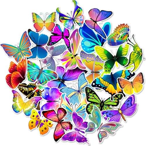 10/30/50pcs Colourful Butterfly Stickers Waterproof Laptop Skateboard Stationery Guitar Fridge Phone DIY Decals Sticker Toy Kids