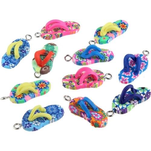 20pcs Soft Polymer Clay 10mm Small Pendant Flower Flip Flop Shape for Lovely Jewelry Make DIY Necklace Earrings Accessories