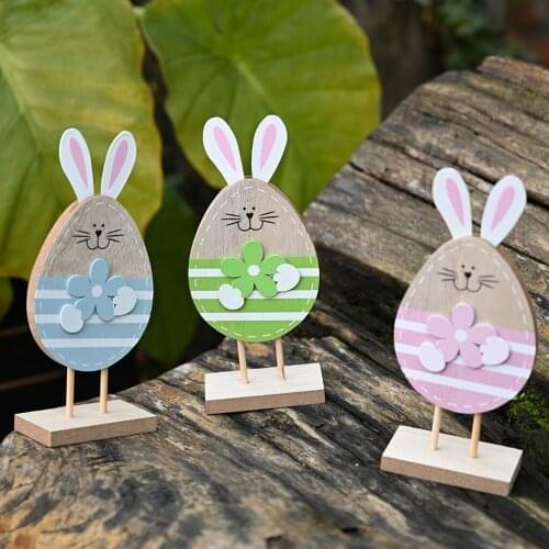 2020 Happy Easter Day Decoration WoodenEaster Rabbit Bunny Shapes Ornaments Craft Home Party Decoration Gifts Supplies Z31