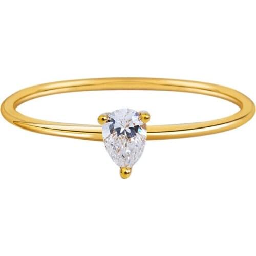 2021 Trend 925 Sterling Silver Ring Gold Glossy Chic Frosty Style Water Drop Cut Simple Womens Wedding Jewelry Gift