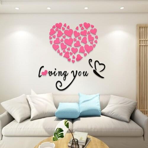 Love Pattern 3d Acrylic Mirror Wall Stickers TV Background Wall Loving You Butterfly Bedroom Wall Sticker DIY Art Wall Decor