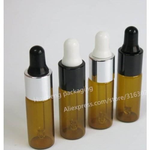 50 x Refillable 5ml Small Amber Glass E liquied Drop Bottles 5cc Brown Glass Drop Vials for Essential Oil Using