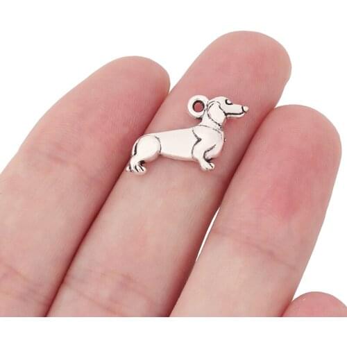50 x Tibetan Silver Dachshund Dog Charms Animal Pendants Craft for DIY Jewelry Making Accessories 22x13mm