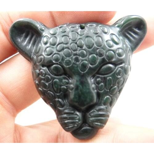 54*44Wholesale natural Chinese black green stone hand-carved statue of Lions head amulet pendant necklace Jewelry Making