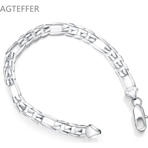 AGTEFFER 925 Sterling Silver 8mm Classic Man Women Bracelet For Wedding Engagement Party Fashion Jewelry