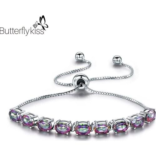 BK New Trendy Mystic Topaz Gemstone Adjustable Bracelets For Women Girl Real 925 Sterling Silver Engagement Female Fine Jewelry
