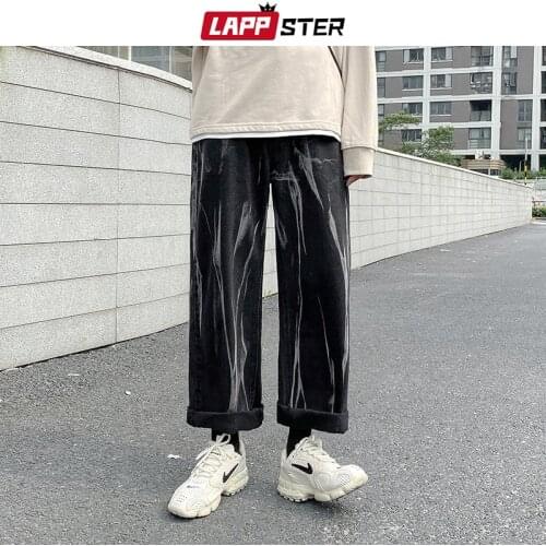 LAPPSTER Men Harajuku Baggy Tie Dye Jeans Pants 2021 Mens Streetwear Striped Causal Denim Trousers Male Vintage Y2k Jean Joggers