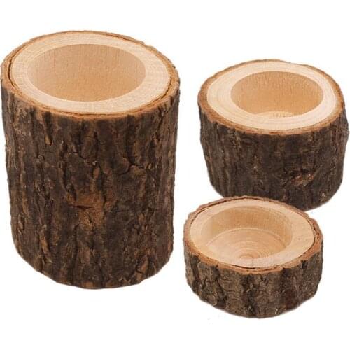 Wooden Candlestick Candle Holder Table Decoration Wood Succulent Plants Flowerpot Bark Handicraft Handmade Free Shipping SN2047