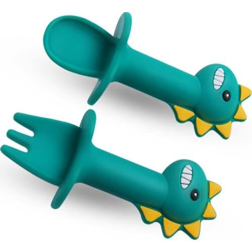 Baby Silicone Spoon Baby Cartoon Soft Spoon Complementary Food Training Short Fork and Spoon Childrens Tableware Set