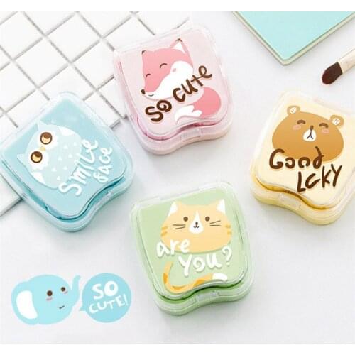 Women Girls Contact Lens Cases + Mirror Contact Lens Box kit Care solution bottle tweezers wearing stick Container Case