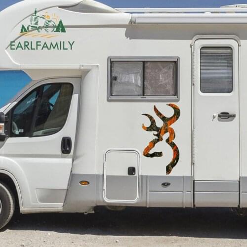 EARLFAMILY 43cm x 23cm Car Body Sticker Browning Style Buck Realtree Orange Camo Camouflage Hunting Vinyl Graphic JDM Body Decal