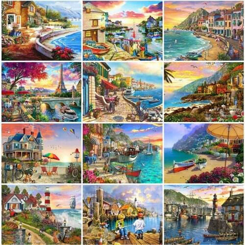 Evershine 5D DIY Diamond Painting House Rhinestone Picture Diamond Embroidery Seaside Landscape Cross Stitch Mosiac Home Decor