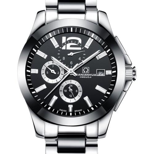 Carnival Mens Business Multifunction Dial Steel Watchband Automatic Mechanical Watch Wristwatch - black bezel black dial