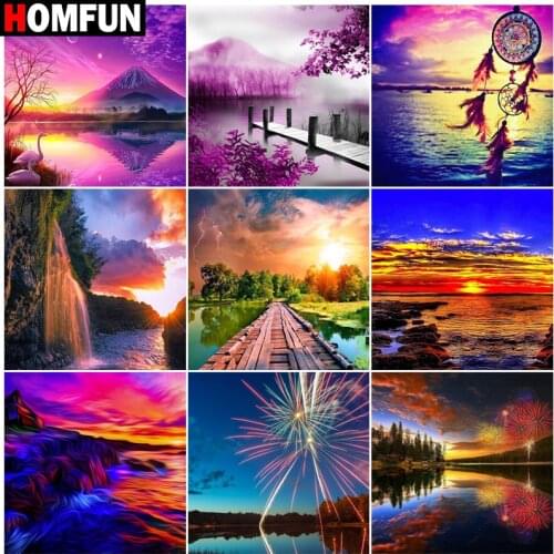 HOMFUN Paint With Diamond Embroidery "Sea sky landscape" Diamond Painting Full Square Round Picture Of Rhinestone Decor