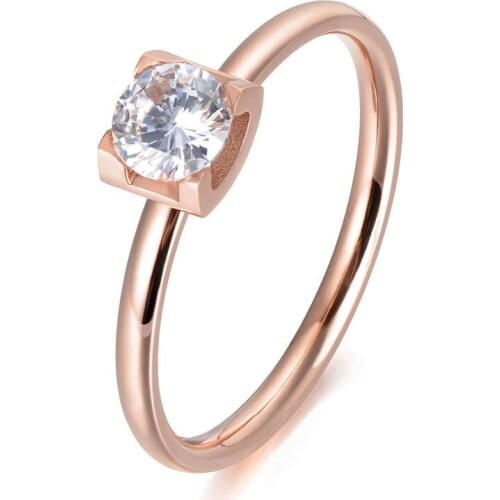 Classic Rose Gold Color Cubic Zirconia Engagement Ring Jewelry Stainless Steel Wedding Rings For Women Anneau R18021