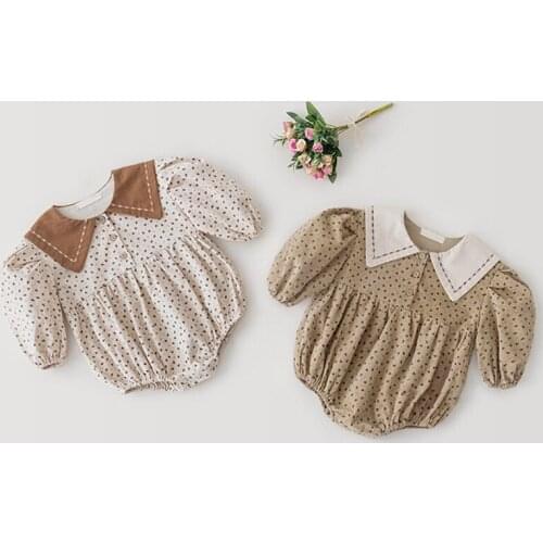 Newborn Infant Baby Girls Romper Cotton Long Sleeve Turn Down Collar Jumpsuit Flower Printed Corduroy Clothes Outfits Vintage