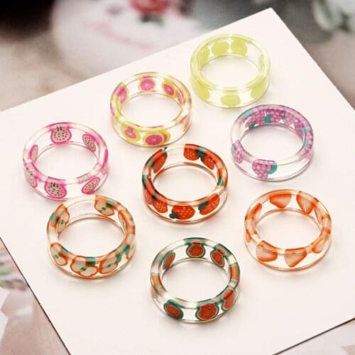 Korea Fashion Simple Colorful Fruit Thick Round Rings Apple Peach Strawberry For Women Girls Jewelry Accessories Gifts