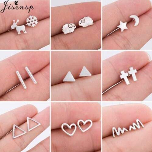 Korean Fashion Geometric Earrings for Women Girls 2020 Handmade Small Triangle Heart Cross Sar Moon Earing Jewelry Earrings Stud