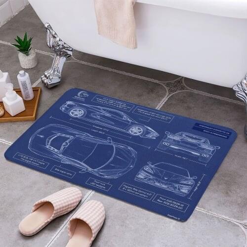 Corvette C8 Blueprint Carpet Areas Rug Non-slip Floor Mat Rug 3D Printing Living Room Bedroom Door Mat Home Decoration