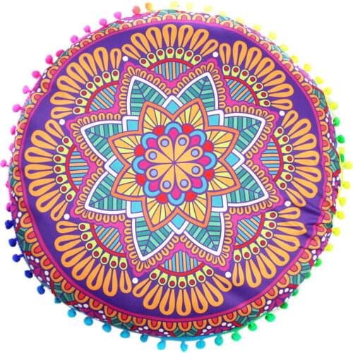 Round Indian Mandala Pattern Decorative Pillowcase Bohemian Living Room Cushion Cover Boho Floor Cushion Pillows Cover Case