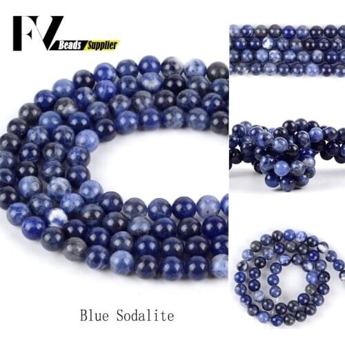 3-12mm Natural Blue Sodalite Stone Loose Spacer Round Beads For Jewelry Making DIY Bracelets Necklace Needlework 15"