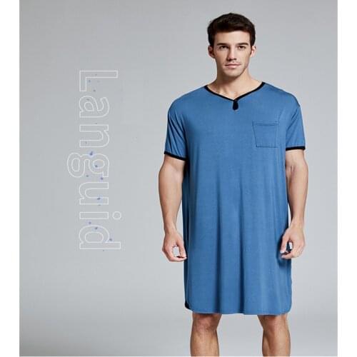 Soft Men Short Sleeve Pajamas Cotton Robes Vintage O Neck Pockets Solid Color Nightgown Kaftan Mens Bathrobes Homewear M-3XL