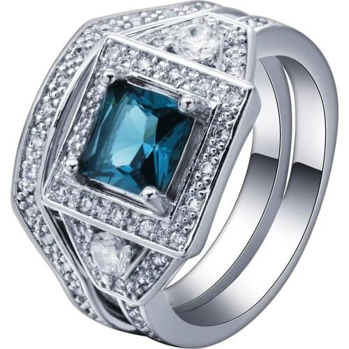 Finger Rings sets for women luxury girl love blue cz zircon wedding Engagement Ring party gift Distribution