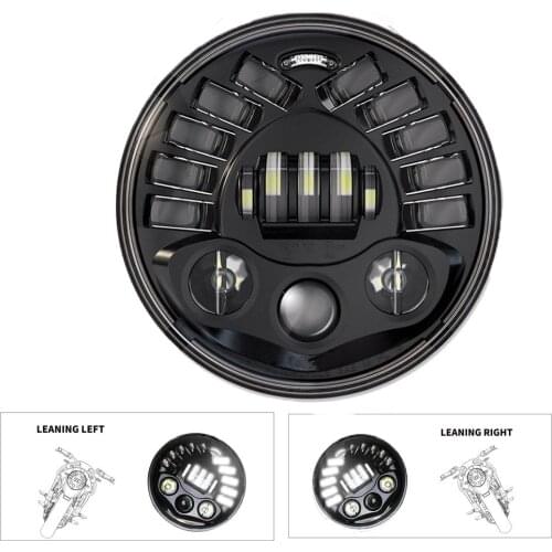 7 Inch LED Black/Chrome Round Adaptive Motorcycle Headlight with Hi/Lo Beam Projector Motor 7" Round Headlamp for Harley Moto