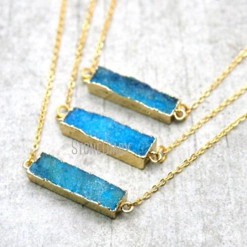 10Pcs Blue Druzy Crystal Chains Necklaces Gold Color Rectangle Chains Necklaces 18-32inch NM14977