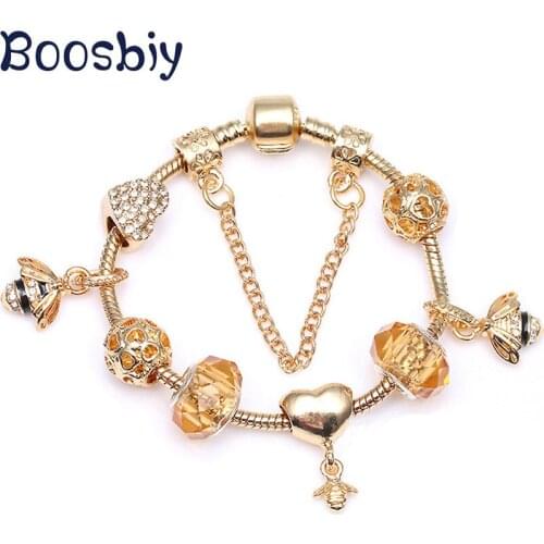 New Arrival Gold Color Charm Bracelet With Small Bees Pendant DIY European Fine Bracelet For Women Fashion Jewelry Gift