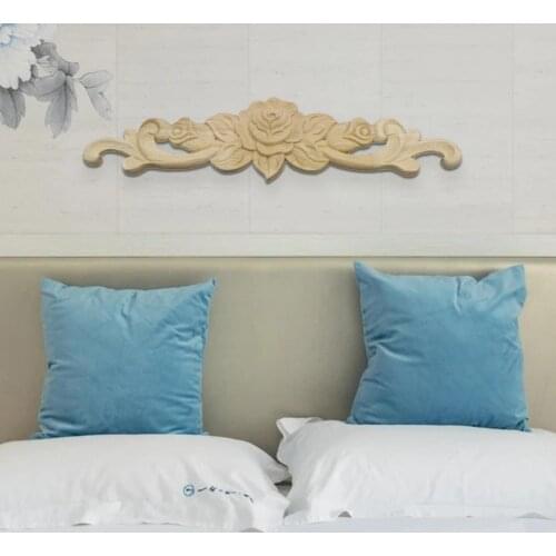 Eye-catching Fashion Refined Life Carving Appliques Rubberwood Door Appliques Natural for Furniture