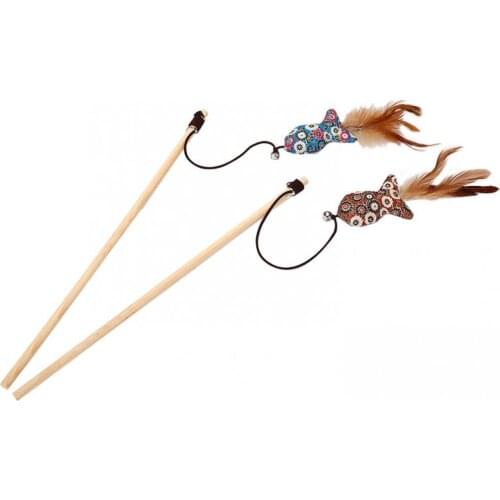 Cute Fish Ball Mouse Feather Wooden Handle Interactive Fun Pet Cat Teaser Toy for Pet Products Cat Accessories tool