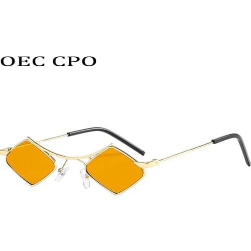 OEC CPO Punk Small Square Sunglasses Women Fashion Cat Eye Sun Glasses Female Shade Glasses Men Retro Yellow Colors Oculos UV400