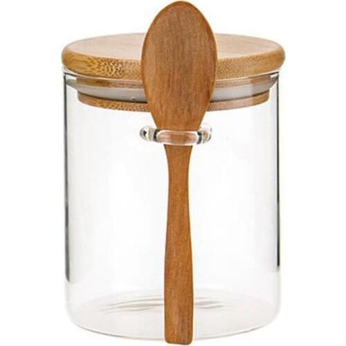 Food Storage Glass Jar Clear Sealed Canister Container with Lid and Spoon for Loose Tea Salt Sugar Coffee Bean Preservat