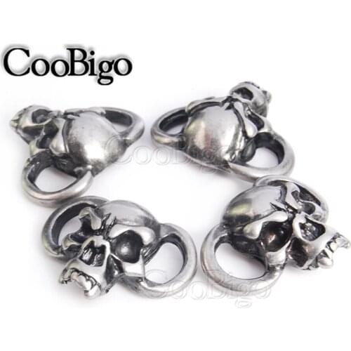 Punk Brass Metal Fang Skull Beads Antique Pewter Outdoor Camp Paracord Bracelet Knife Lanyard Hang Pendant Boot Lace Decor 10pcs