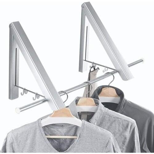 Clothes Hanger Invisible Foldable Aluminum Folding Drying Rack Drying Towel Hanger Stand with 2 Shelves Space-saving Hangers