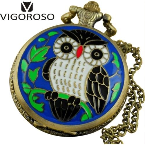 Vintage Retro Pocket Watch Mens With Fob Chain Luxury Quartz Women Watch Unisex Necklace Owl Clock Best Gifts