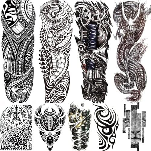 Black Maori Temporary Tattoos Sleeve For Men Women Realistic Fake Totem Tatoos Temporary Large Covers Up Dragon Lion Tatoo Paste